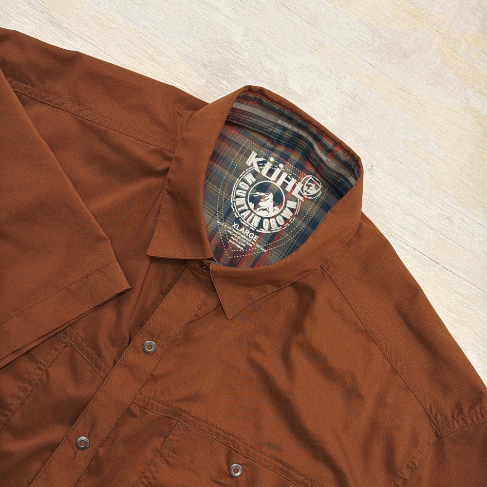 Kuhl Shirt Short Sleeve Button Down Snap Front Burnt Orange Mens XL 7453